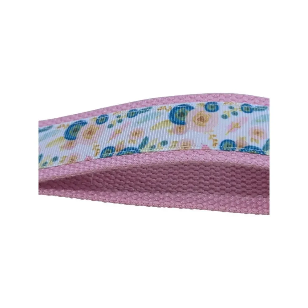 Floral Keychain Pink Teal Wristlet‎ Handmade Fabric Key FOB Flower Bohemian Boho